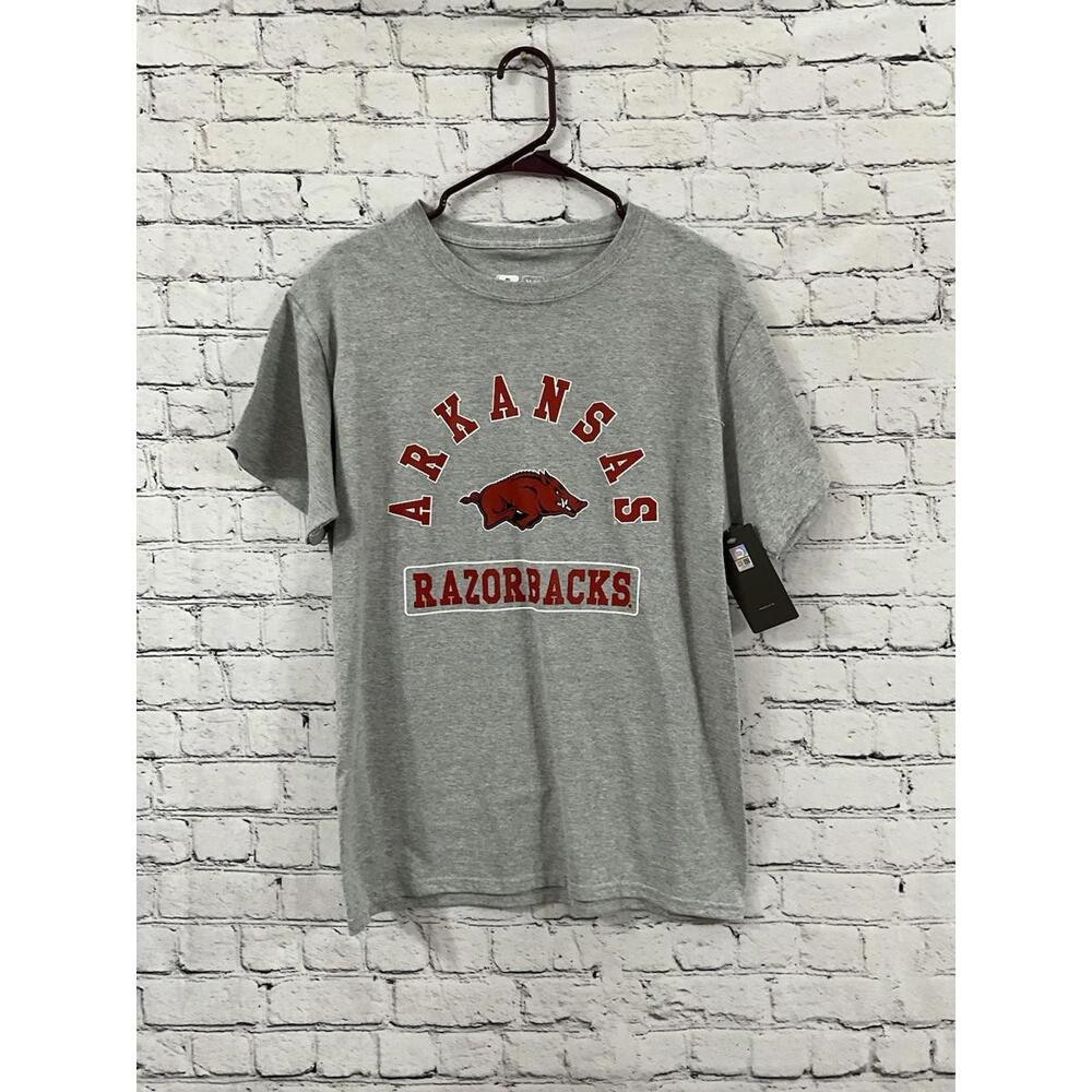 Arkansas Razorbacks Shirt Mens‎ Large M Gray Red Short Sleeve Russell